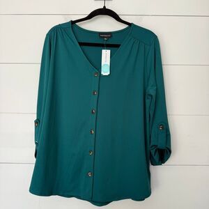 Stitch fix Fortune & Ivy Women’s Large Emerald Green Top Blouse New